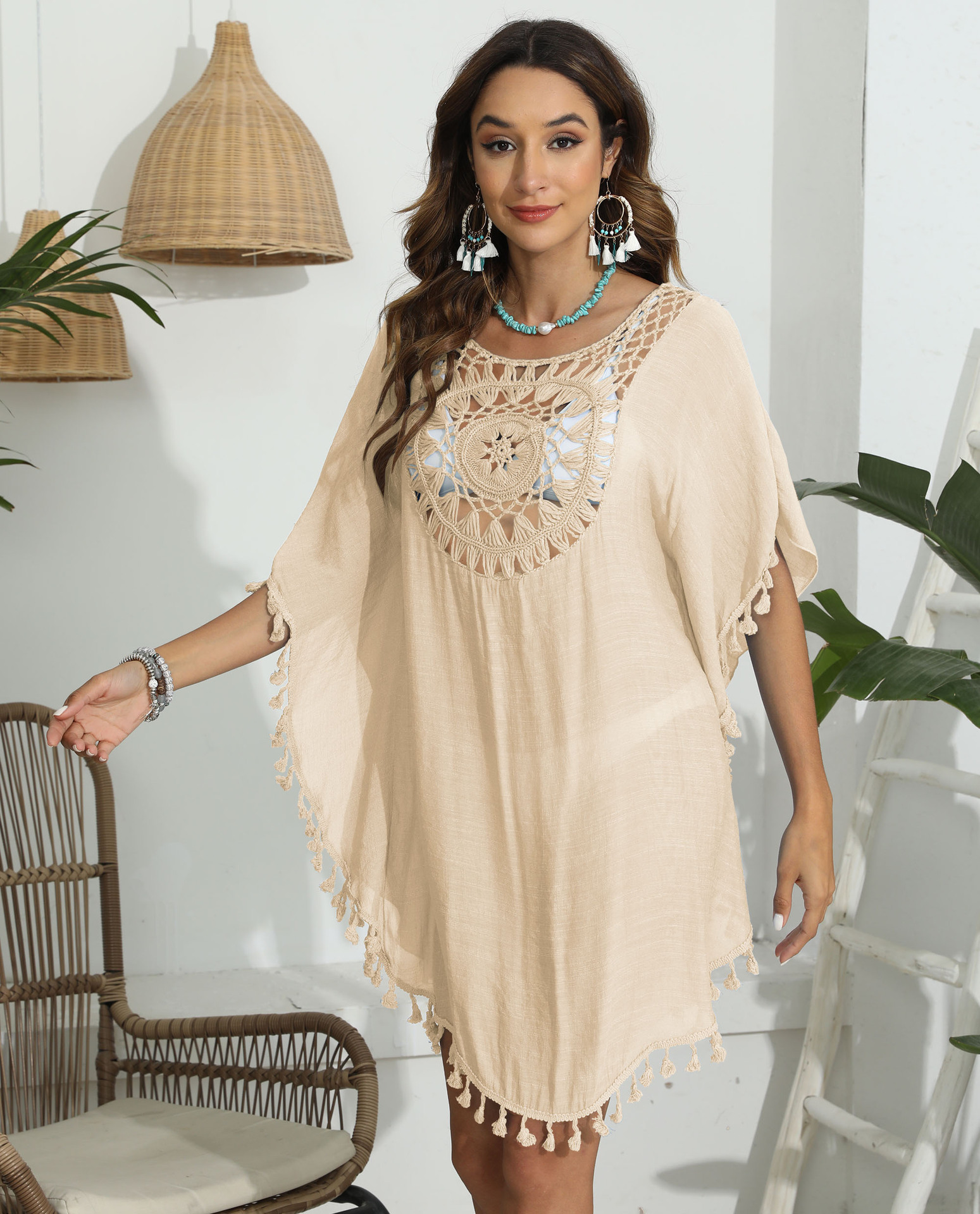 Женская Boho Beach Cover Up Повседневный летний купальник Кафтан